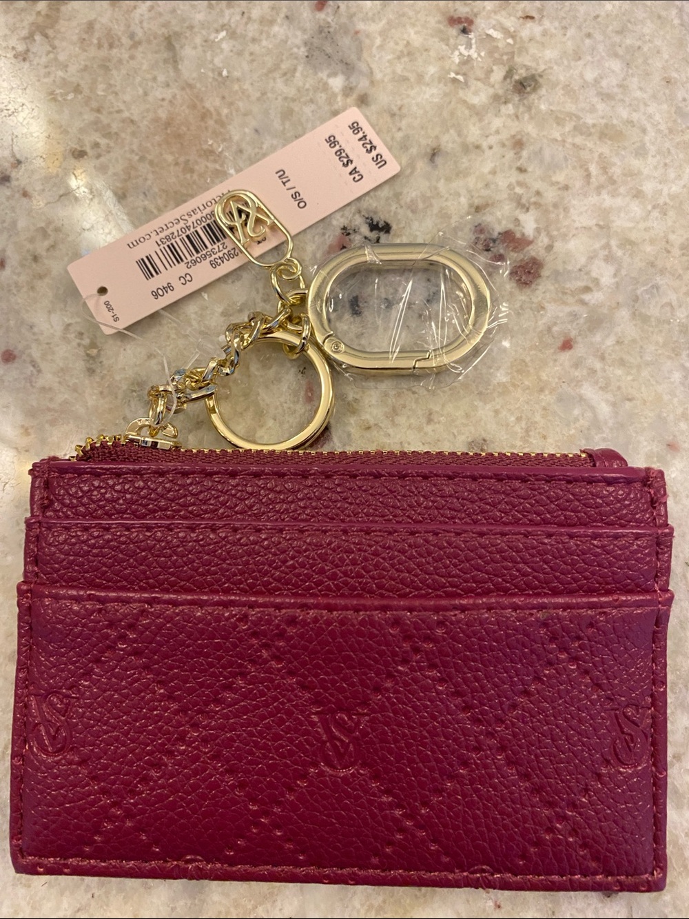 Victoria's Secret Burgundy zippered Card Holder Keychain bagcharm NWT - Picture 8 of 8